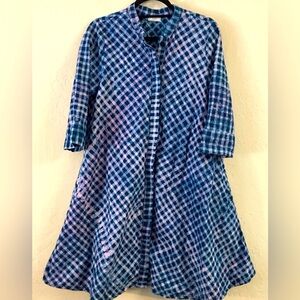 Zuri 100% Cotton Oversized Shirt Dress Small Blue Lagenlook Art To Wear Relaxed